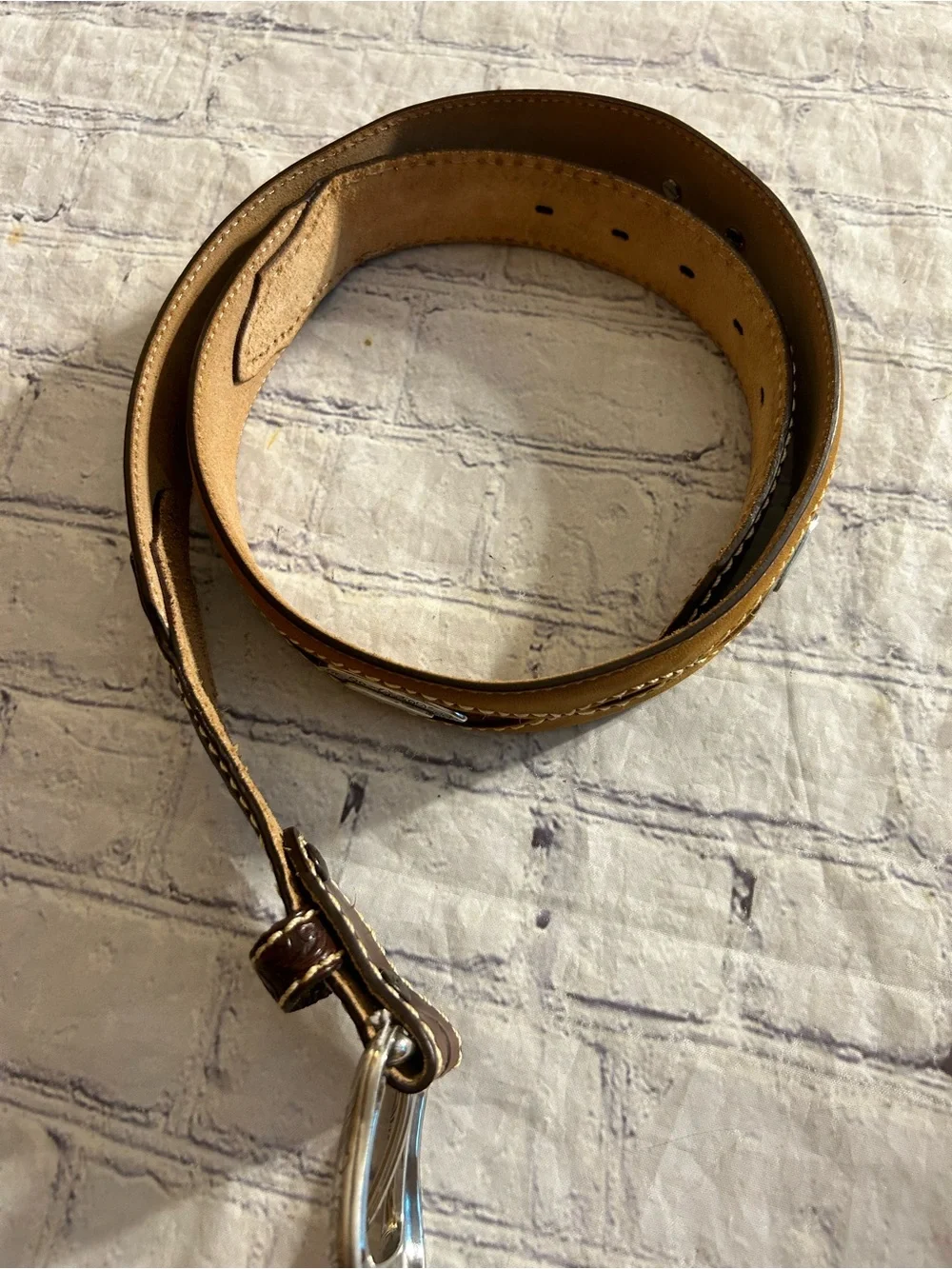 JUSTIN CHUNKY EMBOSSED CHANGEABLE BUCKLE SILVER EMBELLISHED BUCKLE CALFHAIR BELT